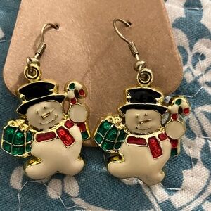 Festive Snowman Earrings with Gold Accents